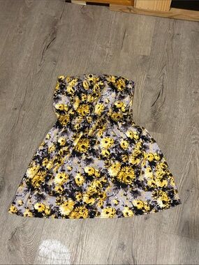 Lily White Yellow and Black Floral Strapless Summer Dress